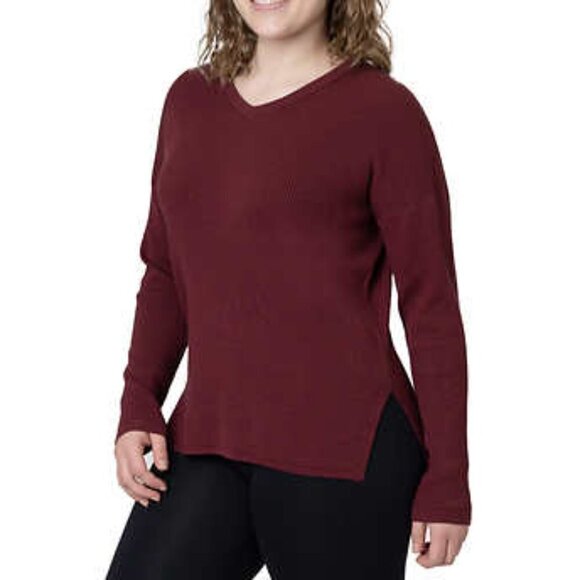 NWOT Elle V-neck Knit Long Sleeve Sweater | Burgundy - Picture 2 of 7
